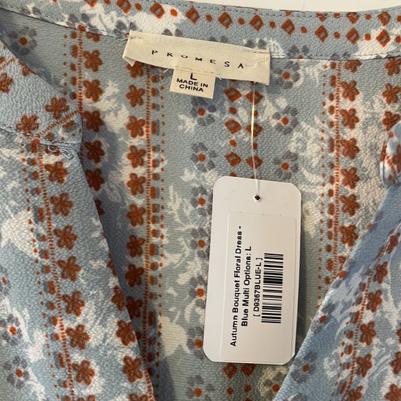 NWT Promesa Blue Floral Long Sleeve Mini Pullover Dress Size Large - Picture 2 of 3